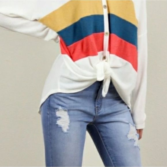 Womens Button Down Color Block Sweater - Picture 1 of 8